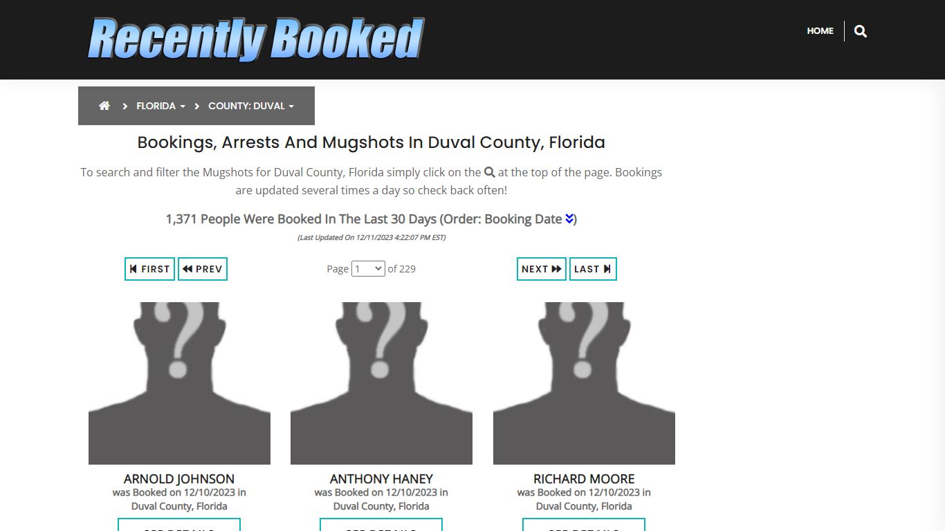 Recent bookings, Arrests, Mugshots in Duval County, Florida